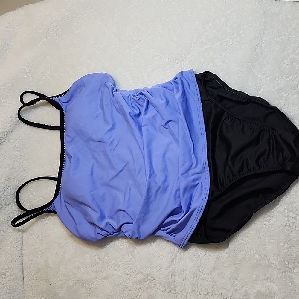 Miraclesuit Ruched One Piece Swimsuit 10 Lavender Black Drape Padded Bust Modest - Picture 13 of 16